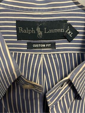 Ralph Lauren Blue and White Striped Custom Fit Dress Shirt